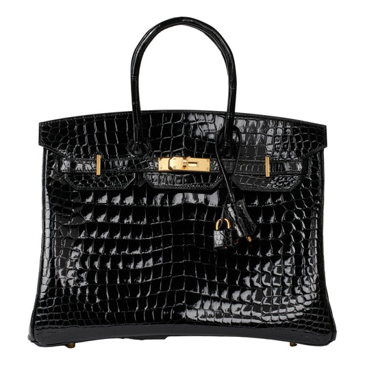 HERMES - BIRKIN 35 BLACK SHINY POROSUS CROCODILE GHW