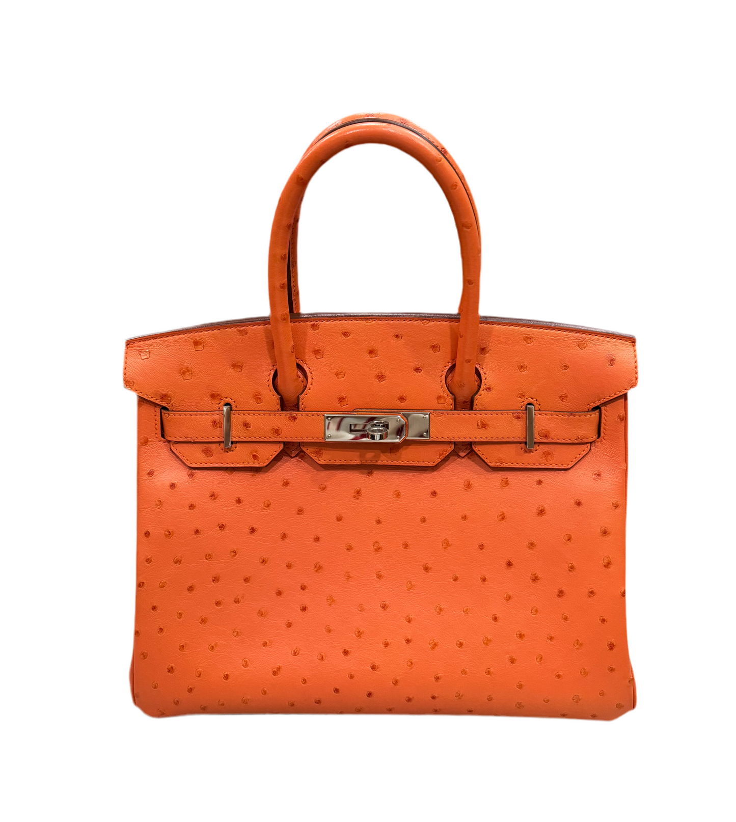 HERMES- BIRKIN 30 OSTRICH ORANGE PHW