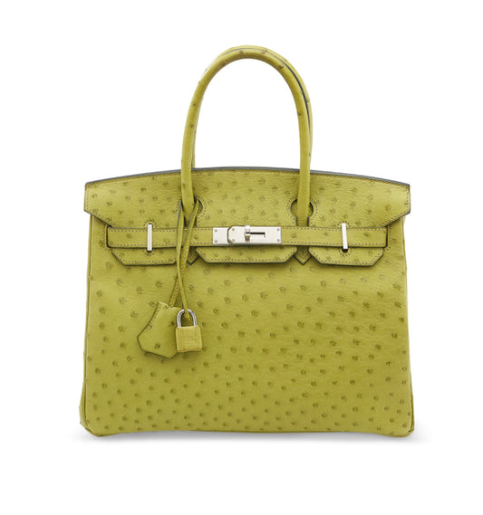 HERMES - BIRKIN 30 OSTRICH VERT ANIS PHW