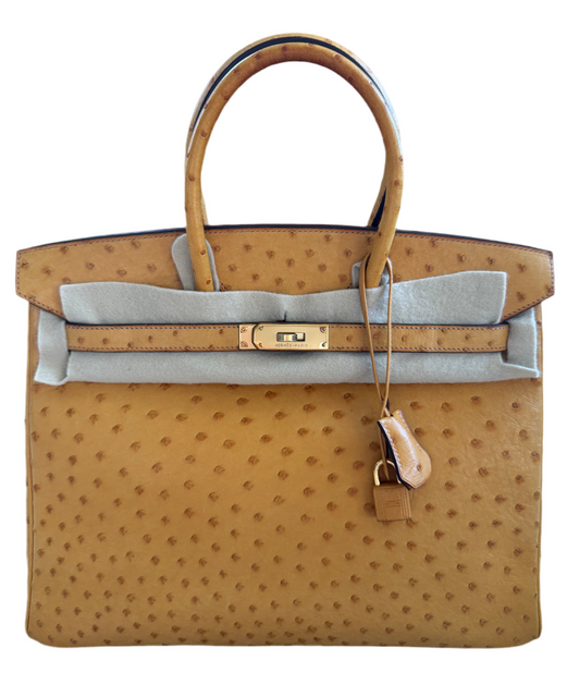 HERMES - BIRKIN 35 OSTRICH GOLD WITH GOLD HARDWARE